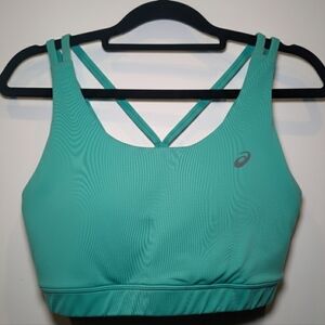ASICS Medium Teal Green Strappy Sports Bra Criss Cross Back Running Yoga Gym